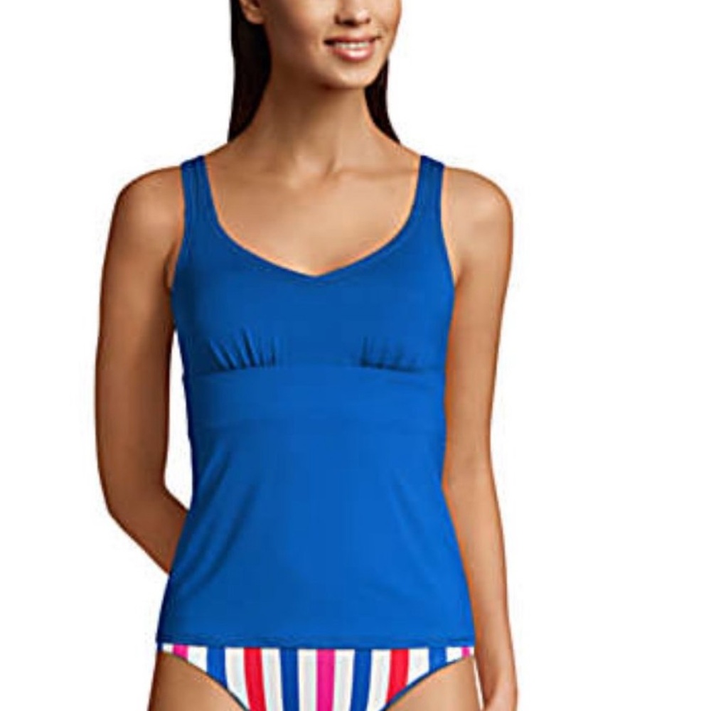 Lands' End Blue Tankini Top with Striped Bottom
